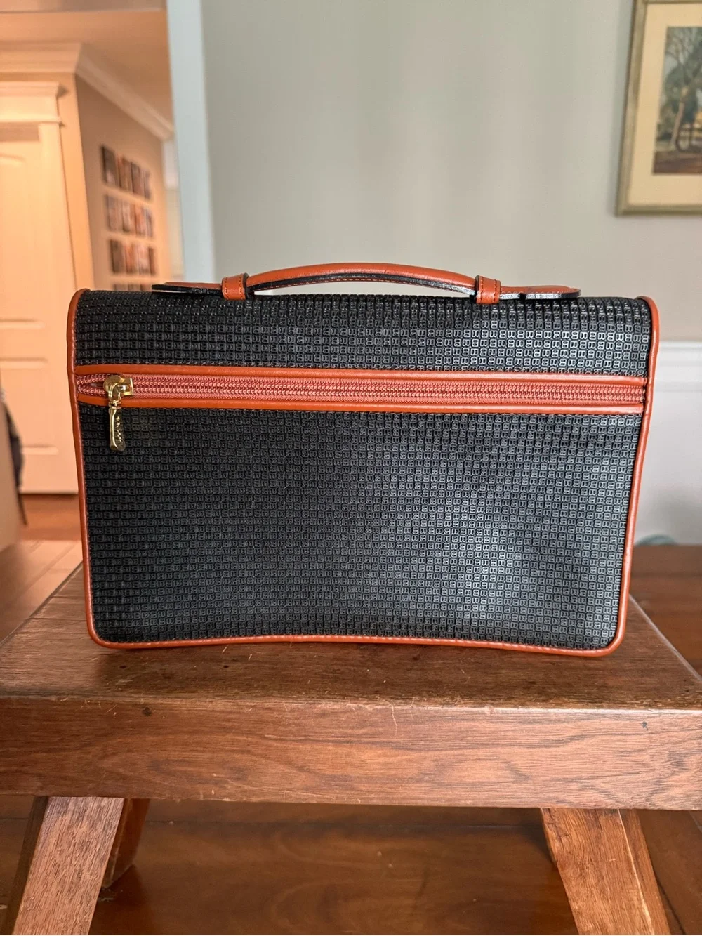 Vintage Bally Black Briefcase with Brown Trim Leather Handle